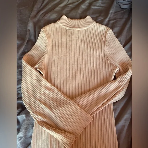 Line and Dot Cream Turtleneck Long Sleeve Sweater Dress - Picture 3 of 5